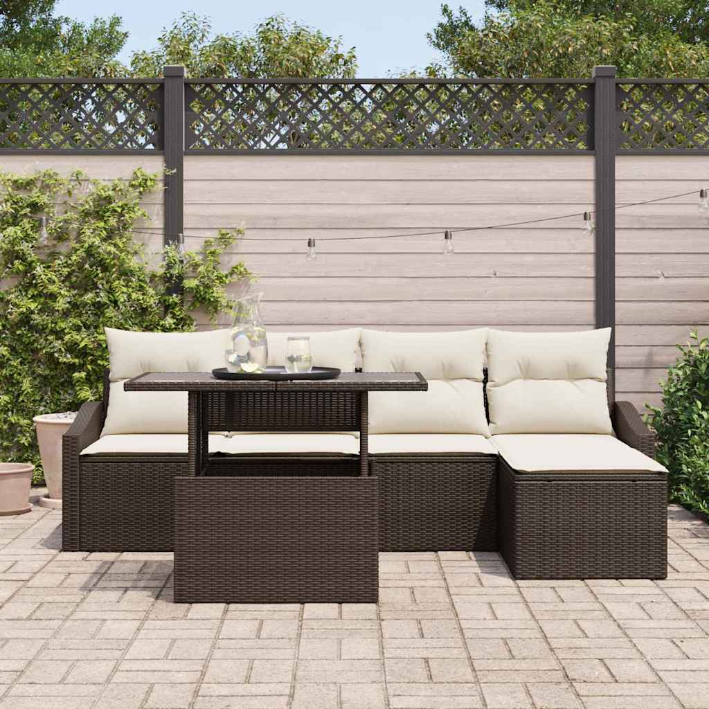 Garten-Sofa-Set mit Kissen mit Speicher 6 pcs Braun und Creme